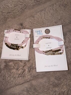 Time and Tru pink beaded inspirational word bracelet set fearless believe
